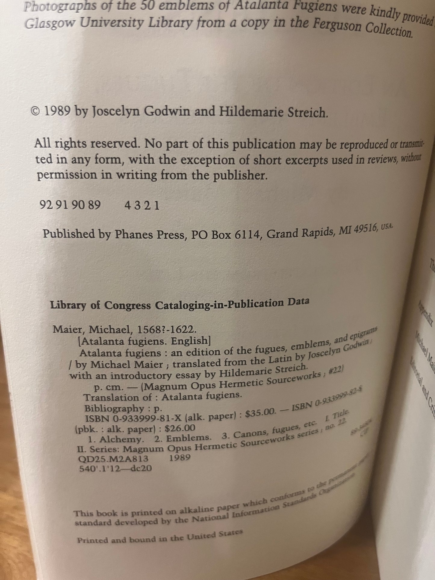 Atalanta Fugiens: An Edition of the Emblams, Fugues and Epigrams by Michael Maier