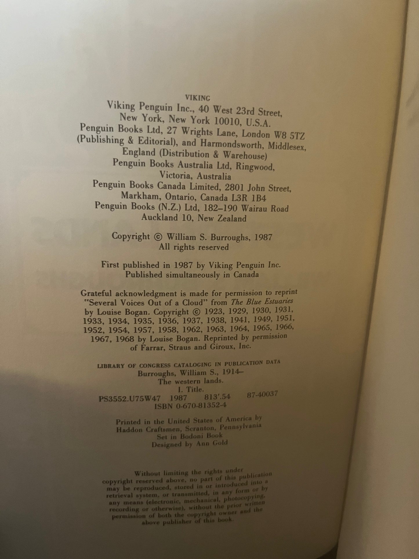 The Western Lands by William S. Burroughs (1987 1st edition)