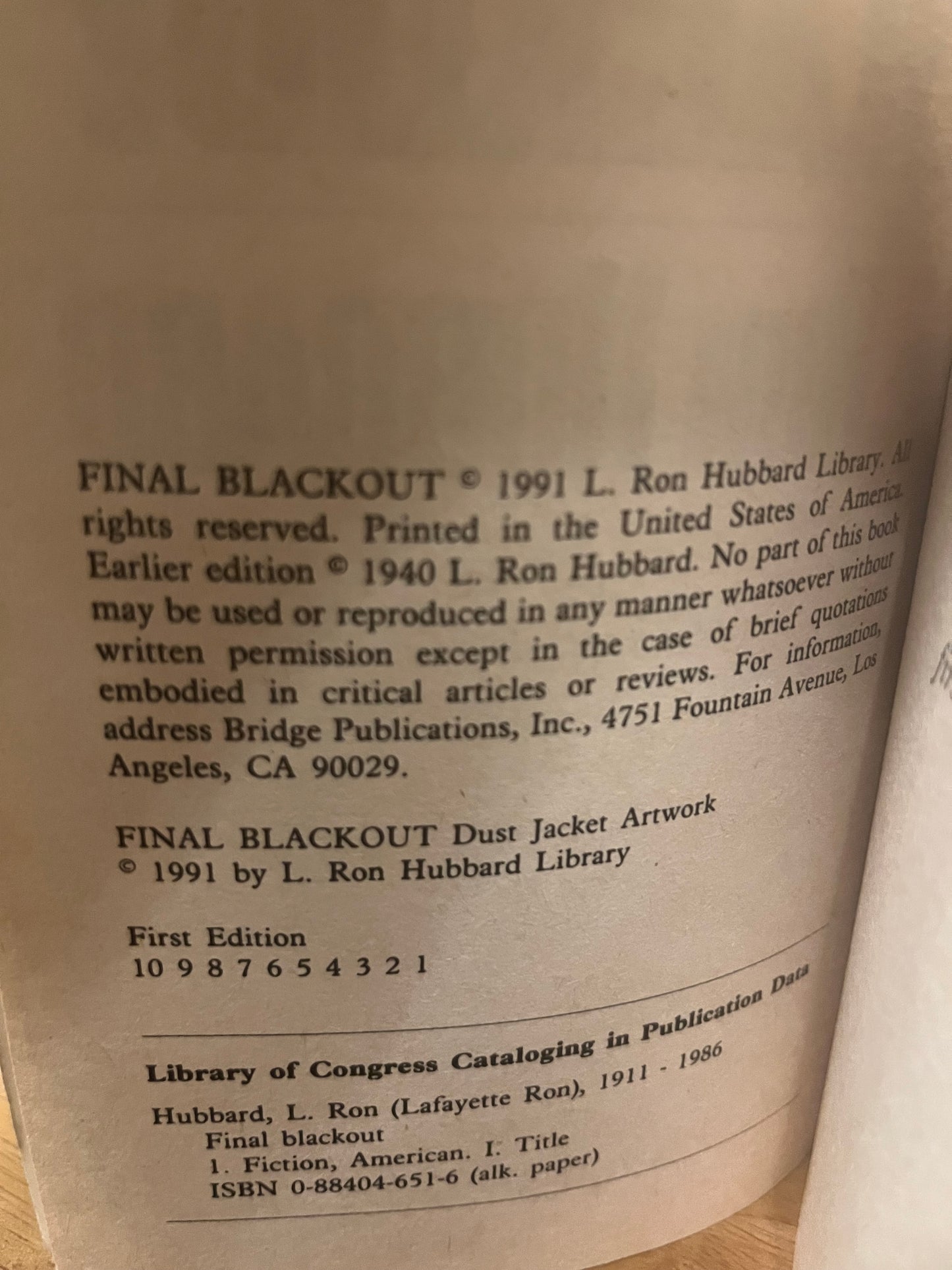 Final Blackout by L Ron Hubbard (1991 1st Bridge edition)
