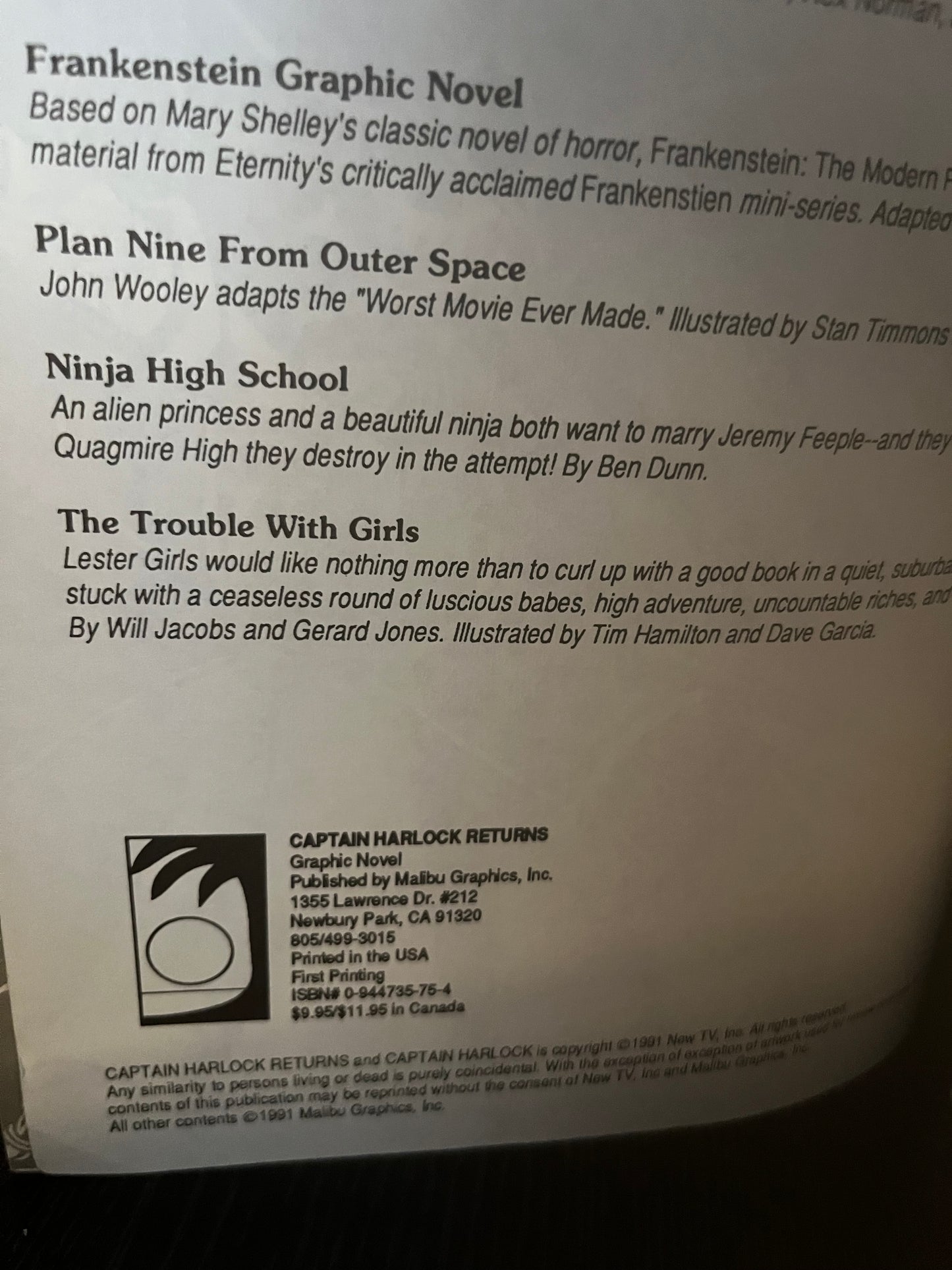 Captain Harlock Returns (1991, 1st Printing)