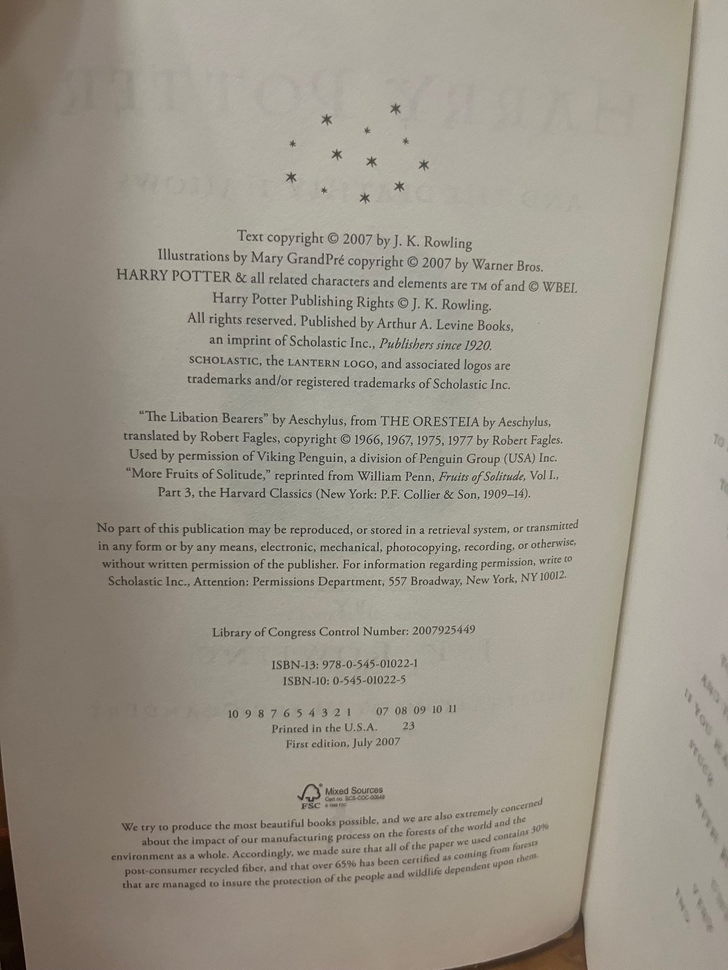 Harry Potter and the Deathly Hallows Rare 1st Edition Page 759 Error!
