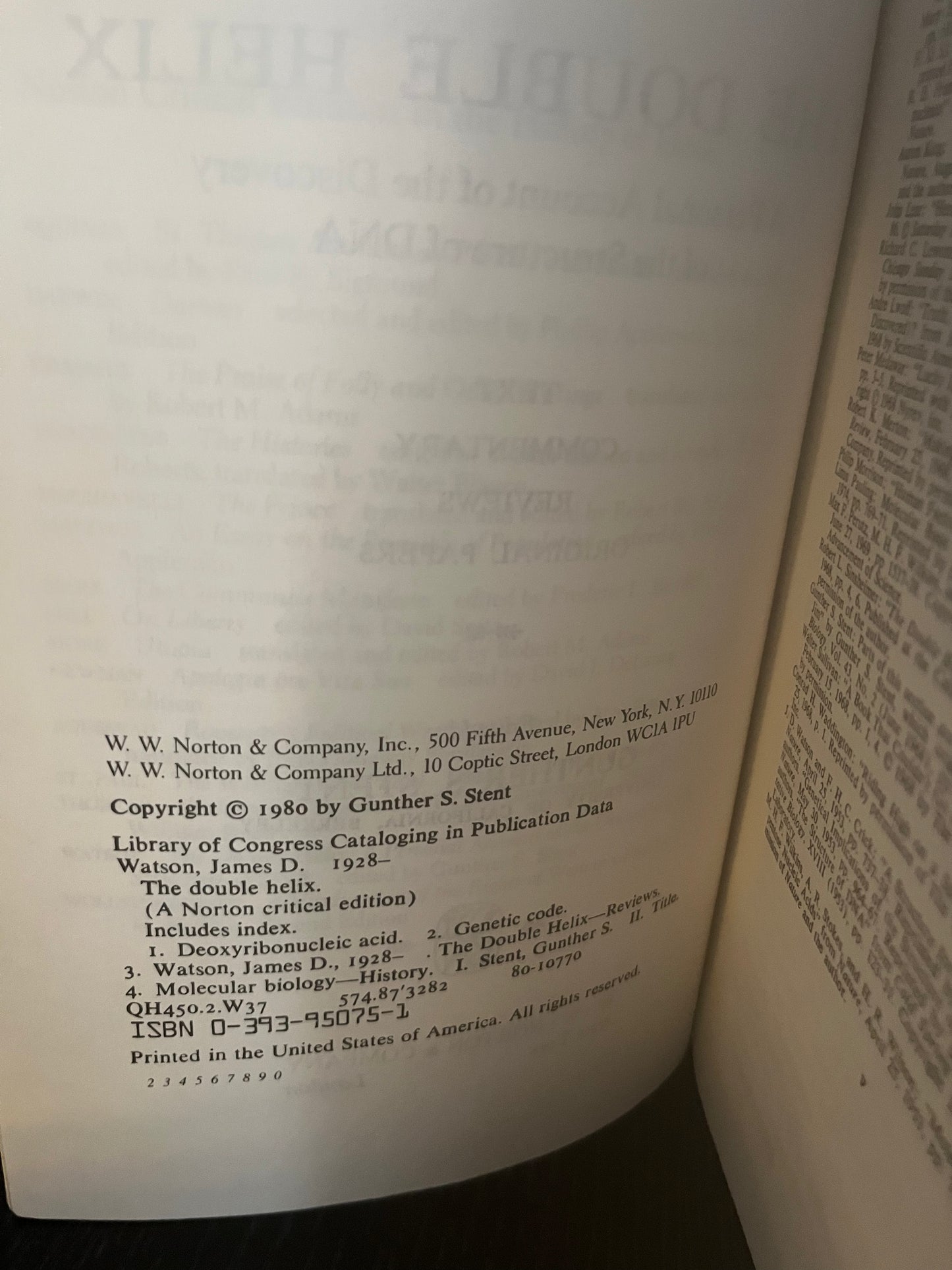 The Double Helix by James D. Watson (Norton Critical Edition)