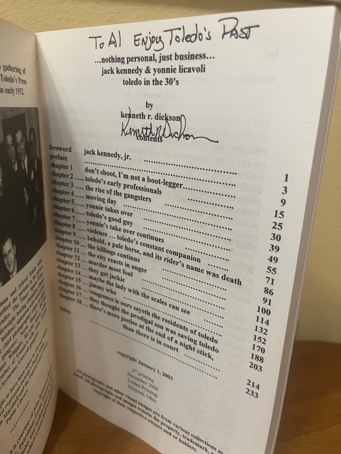 … Nothing Personal, Just Business… Prohibition and Murder on Toledo’s Mean Streets by Kenneth R. Dickson (Signed)