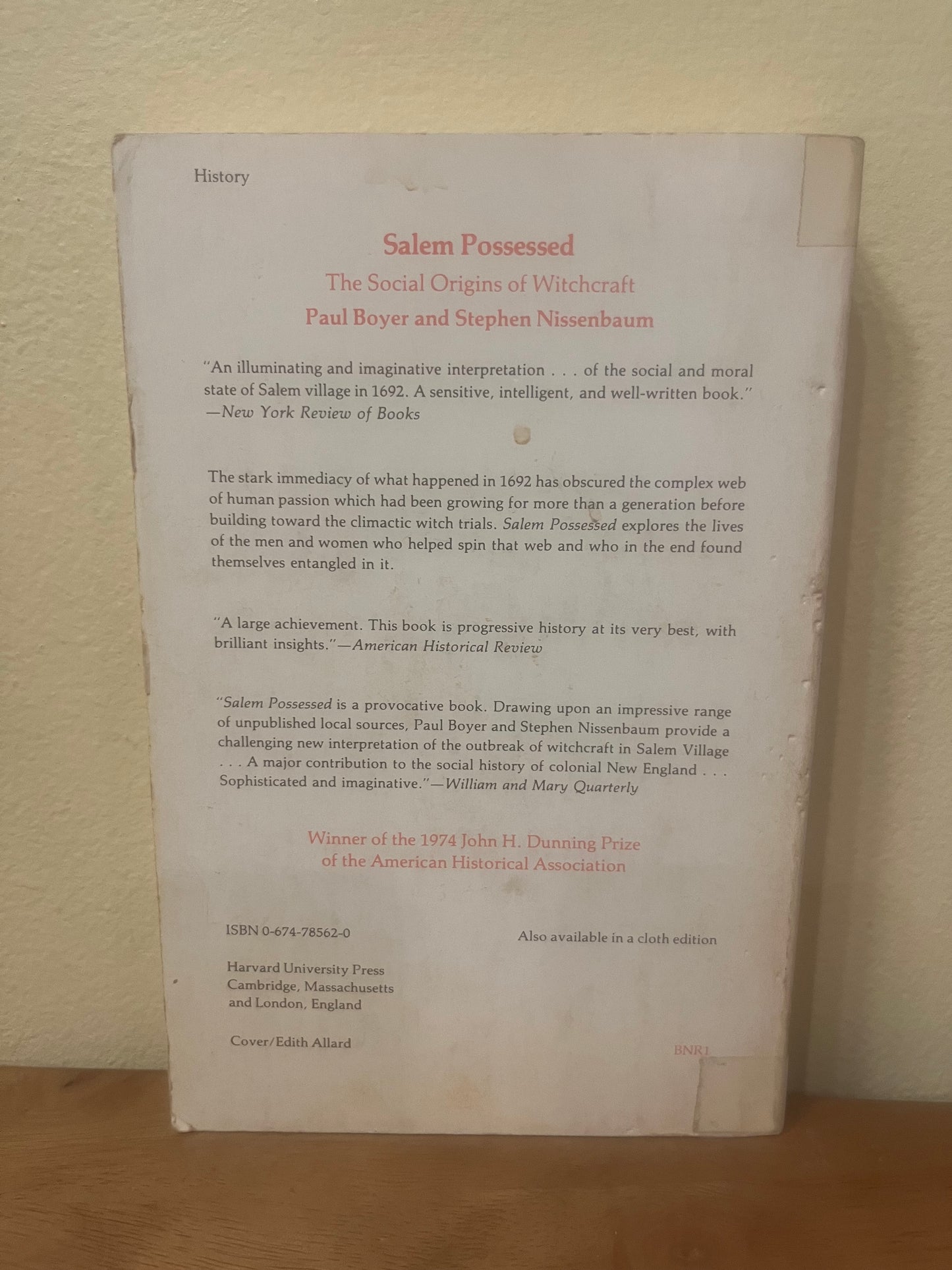 Salem Possessed: The Social Origins of Witchcraft by Paul Boyer and Stephen Nissenbaum