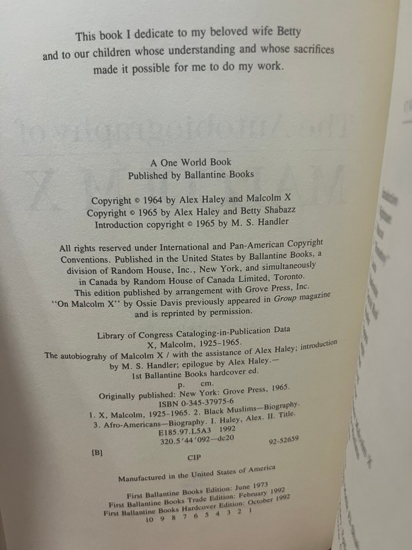 The Autobiography of Malcolm X (As Told to Alex Haley) 1992