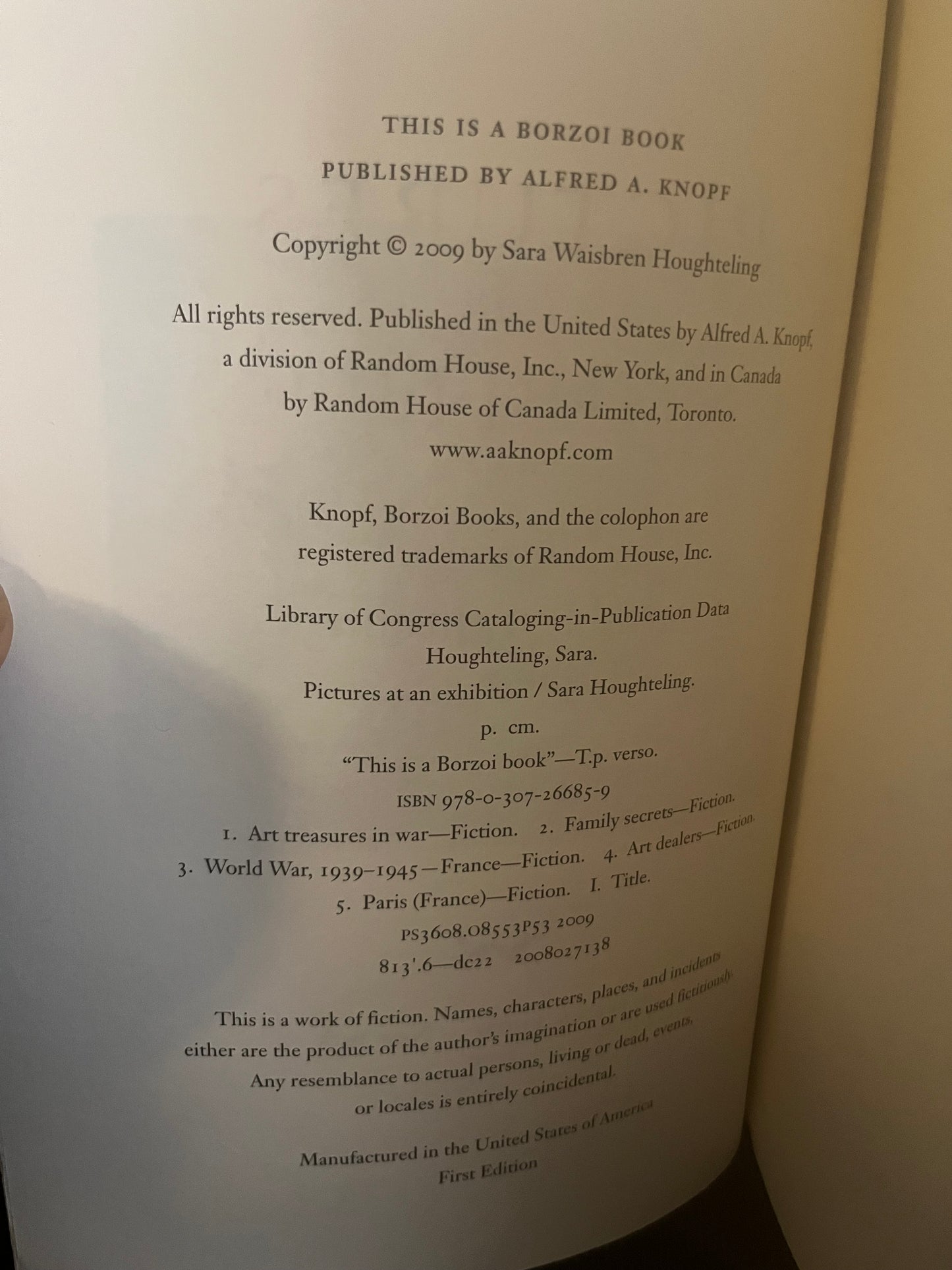 Pictures at an Exhibition by Sara Houghteling (2009 Advance Reader’s Edition/Uncorrected Proof)