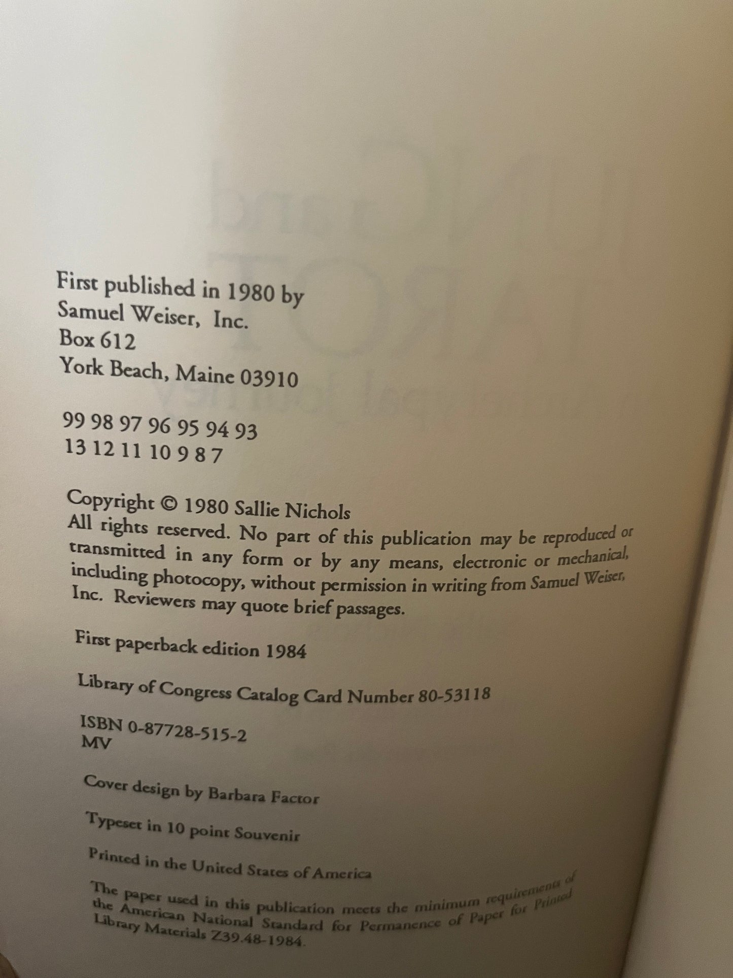 Jung and Tarot: An Archetypal Journey by Sallie Nichols (1984)