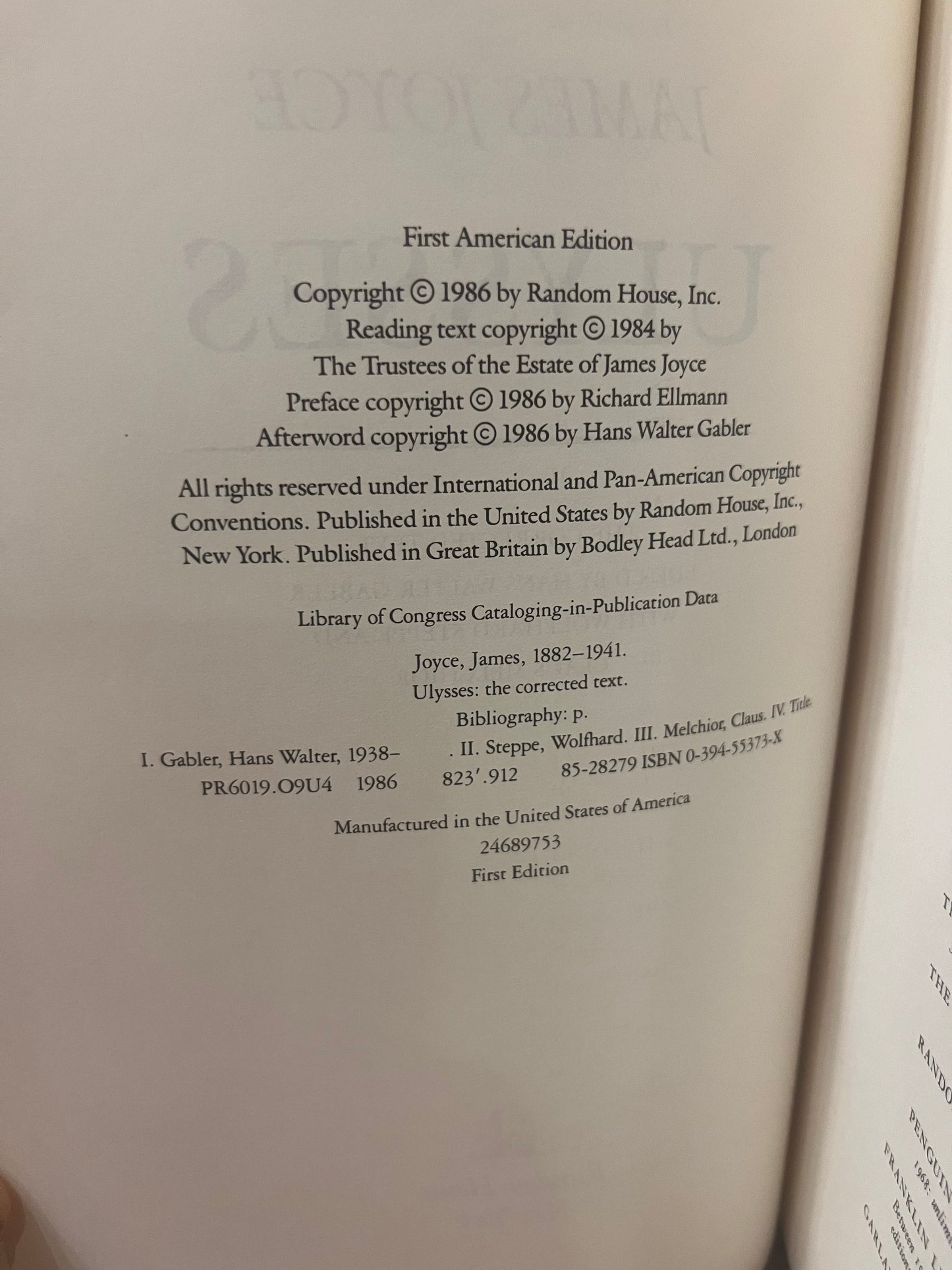 Ulysses - The Corrected Text (1986 First Edition)