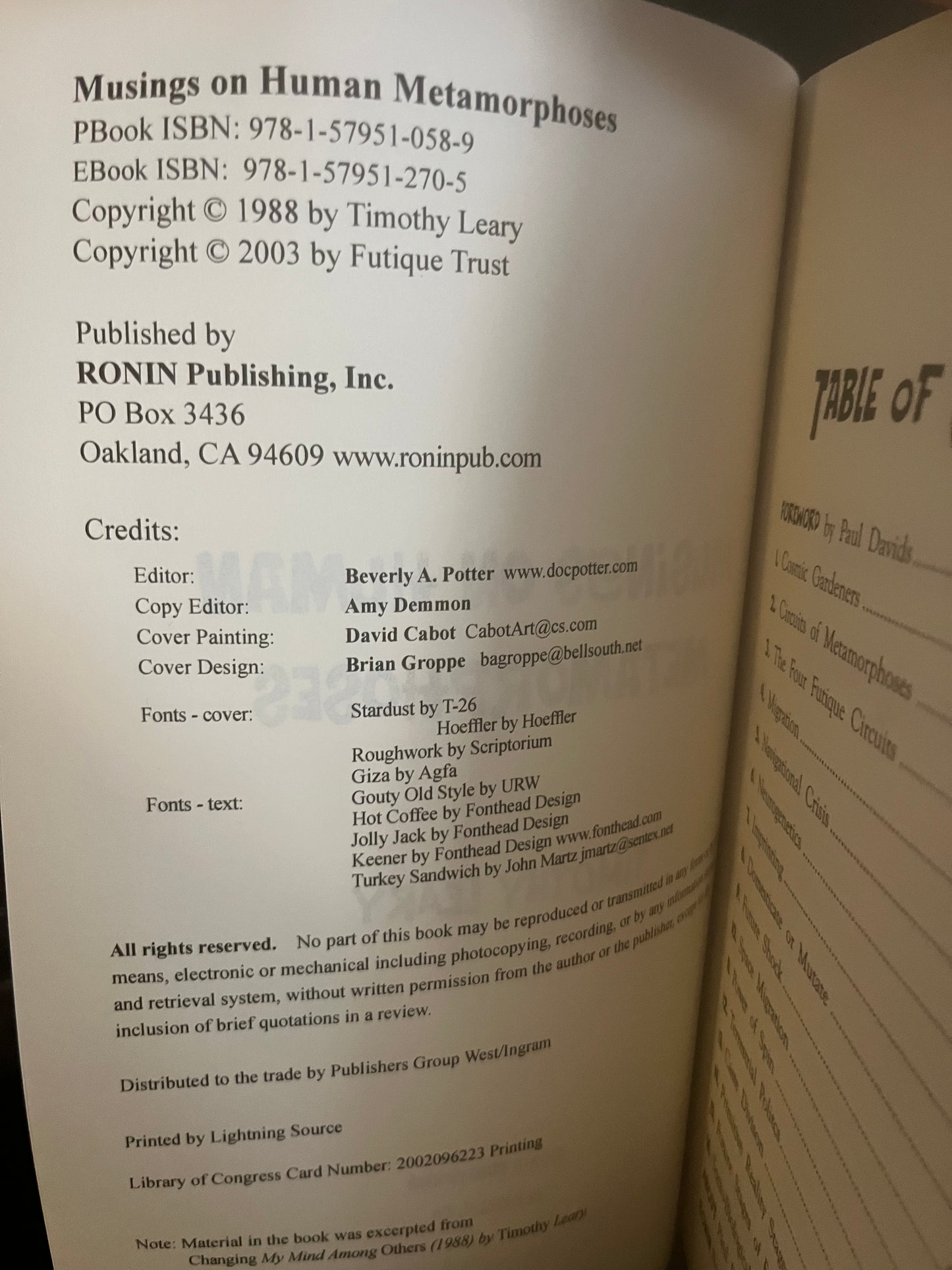 Musings on Human Metamorphoses by Timothy Leary