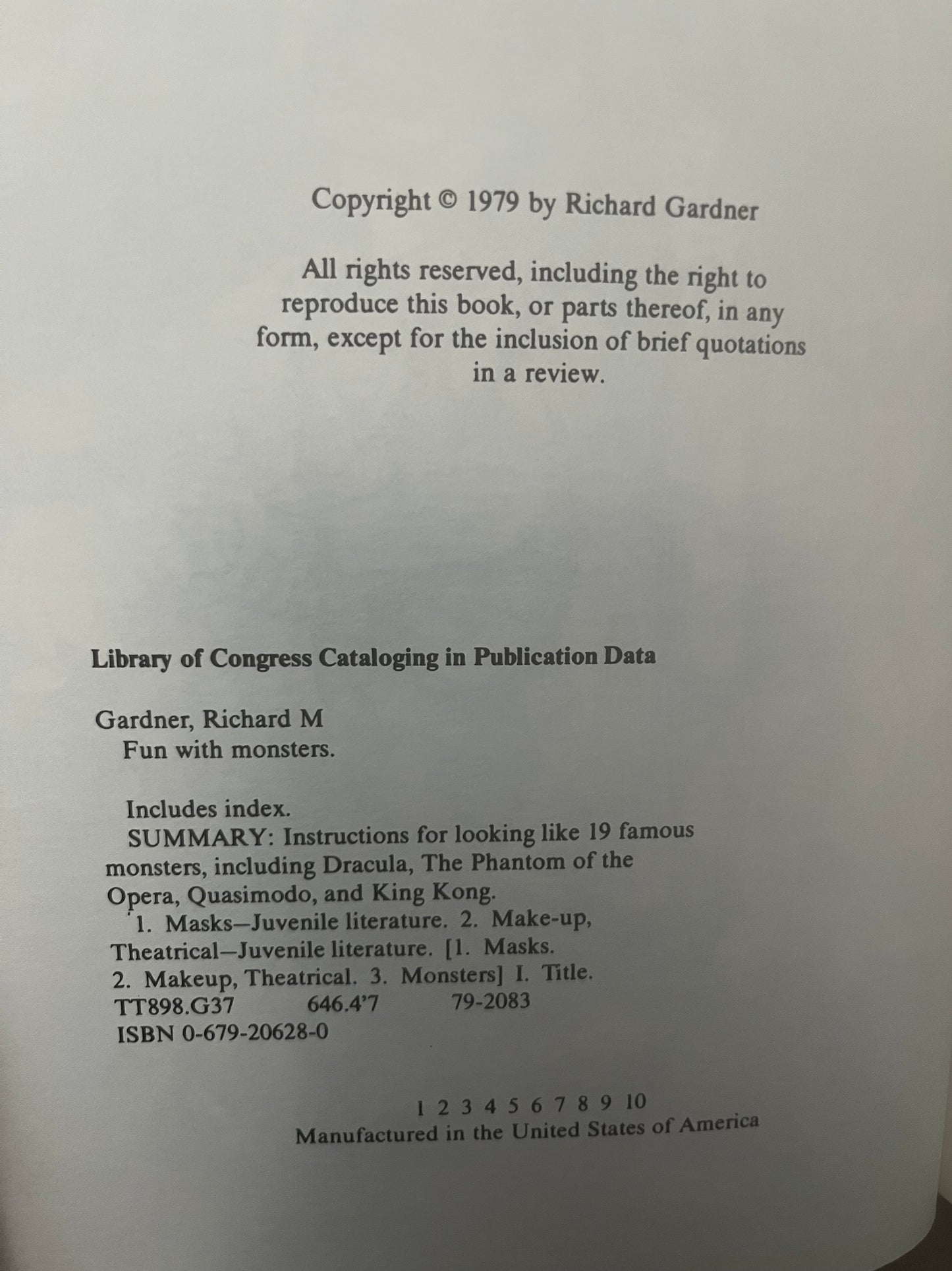 Fun With Monsters by Richard Cummings (1979 1st edition)