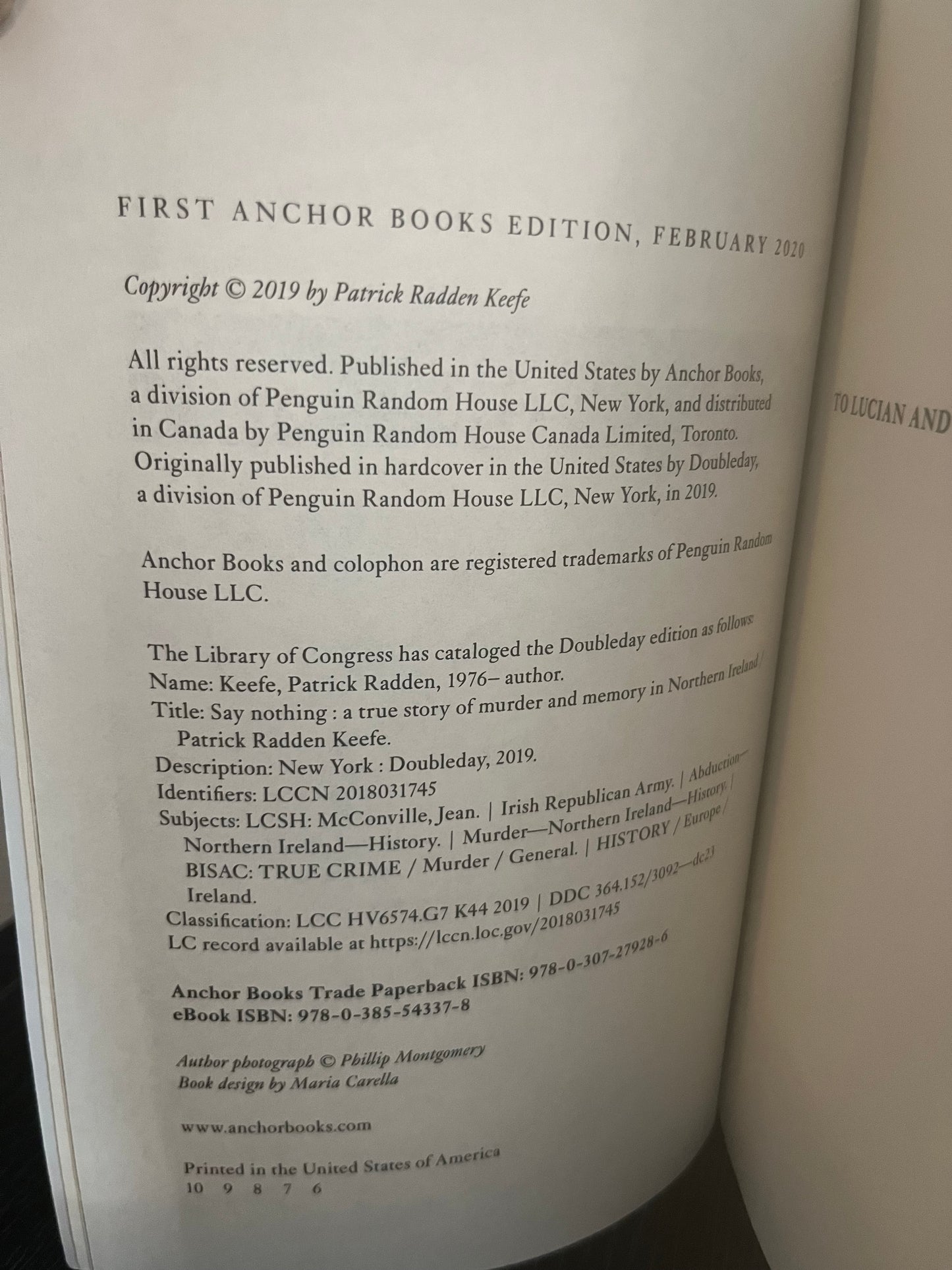 Say Nothing: A True Story of Murder and Memory in Northern Ireland by Patrick Radden Keefe