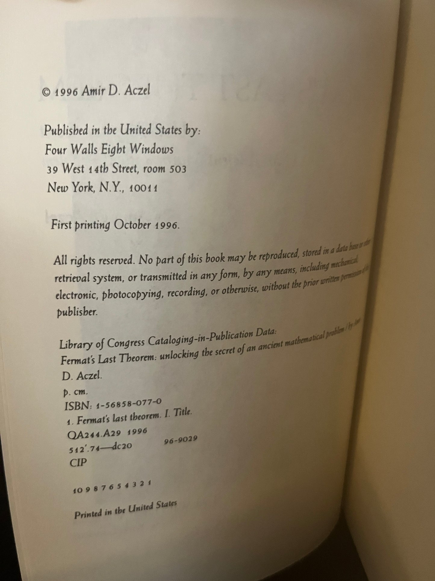 Fermat’s Last Theorem by Amir D. Aczel