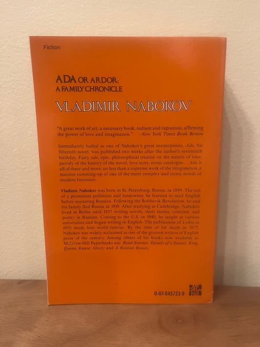 Ada or Ardor, A Family Chronicle by Vladimir Nabakov (First Paperback Edition 1981)