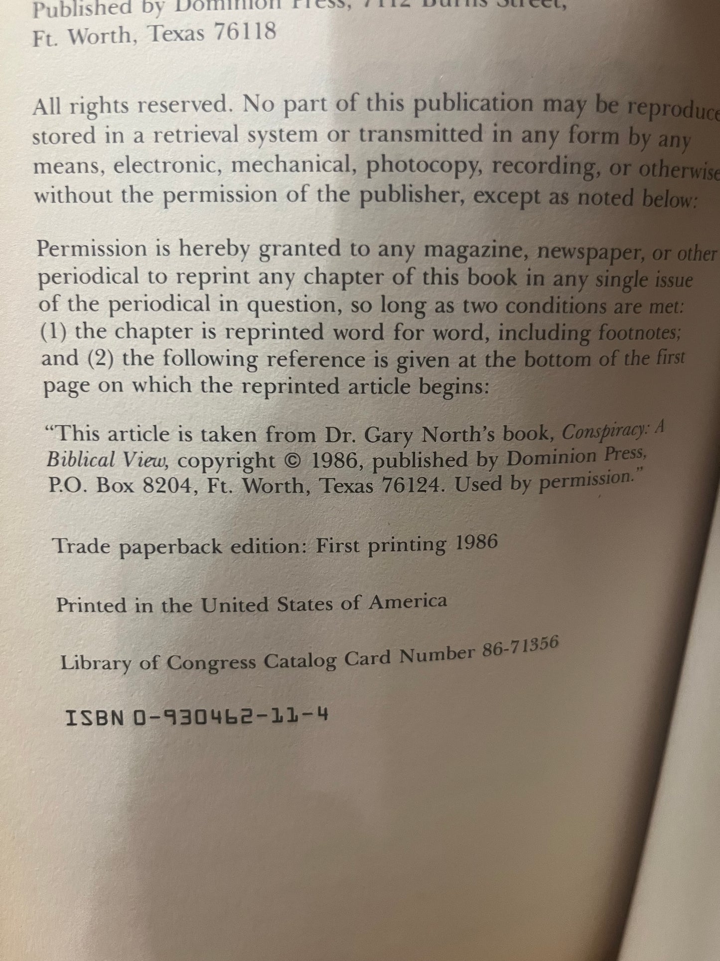Conspiracy: A Biblical View by Gary North (1986)