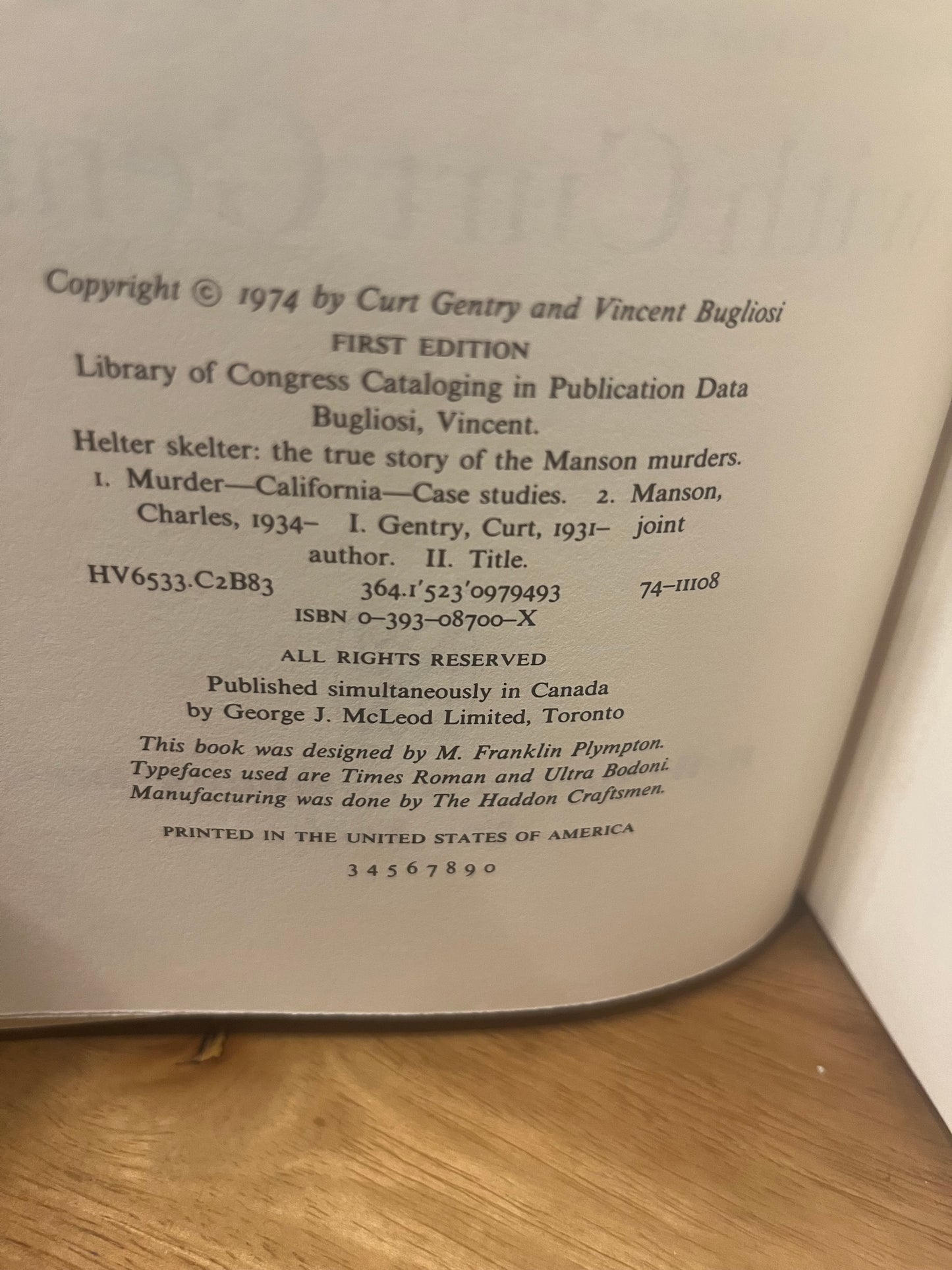 Helter Skelter by Bugliosi and Gentry (First edition, third printing)