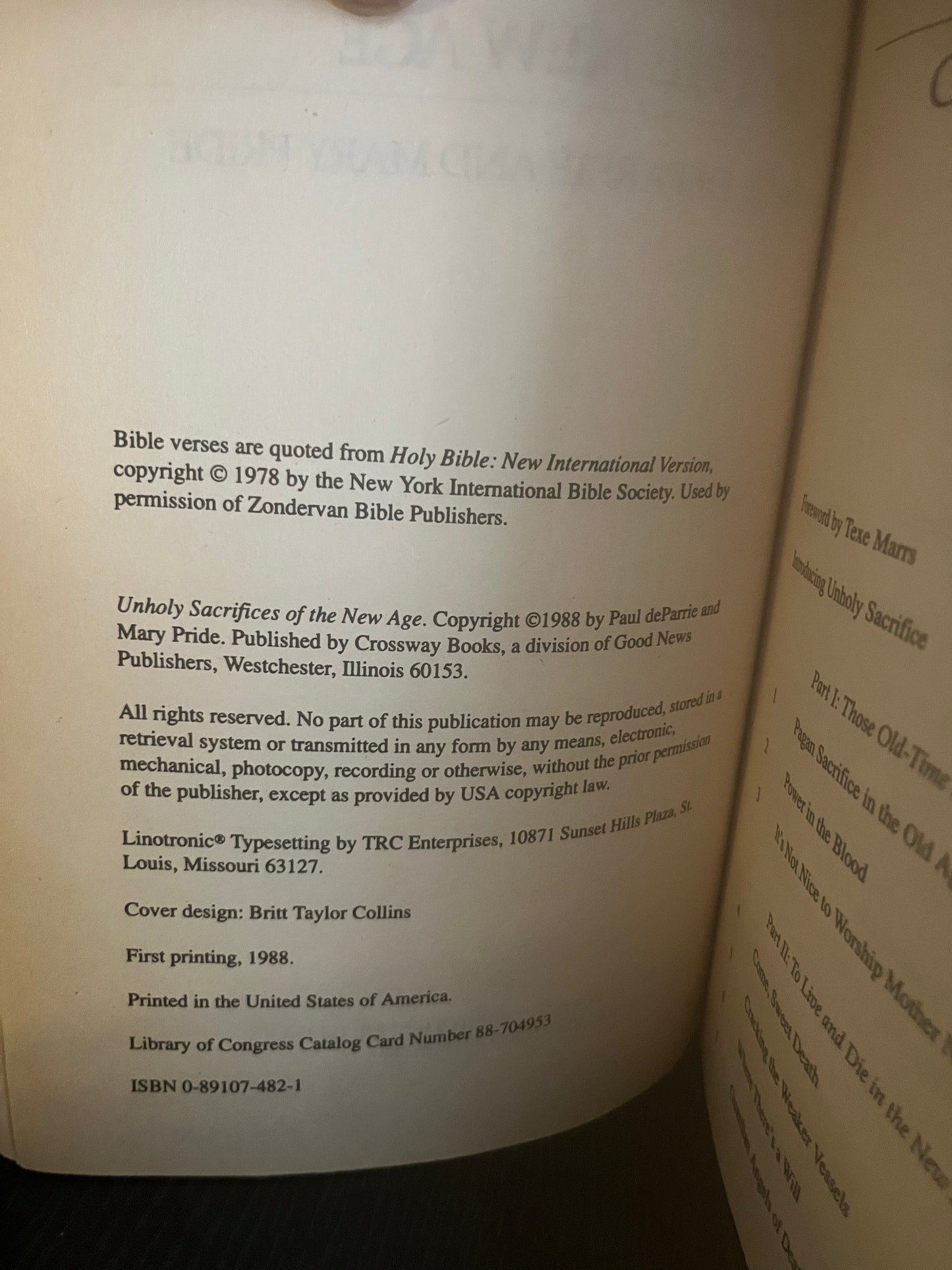 Unholy Sacrifices of the New Age by Paul deParrie & Mary Pride