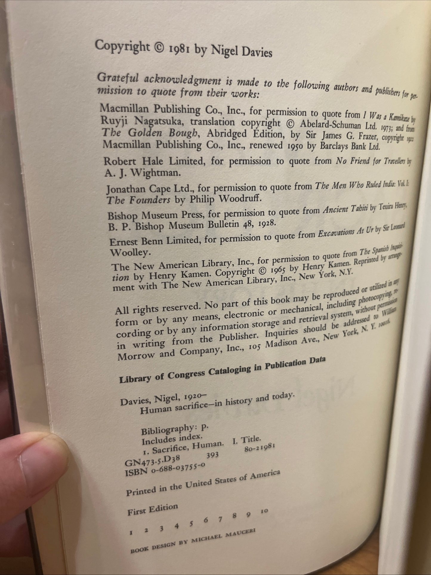 Human Sacrifice : In History and Today by Nigel Davies First Edition