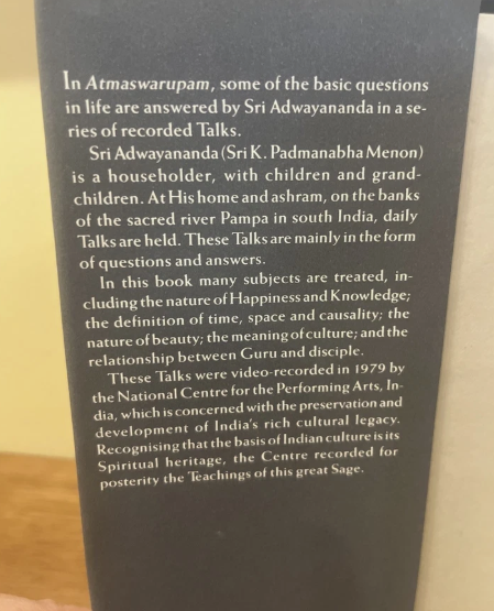 Atmaswarupam Sri Adwayananda Indian Philosophy Book 1988